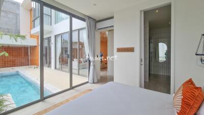 Bedroom with pool view