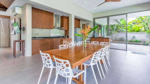 Spacious living room with dining area and open kitchen