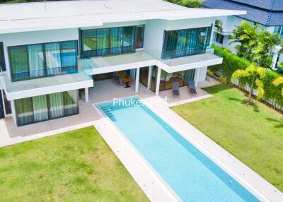 Modern two-story house with swimming pool