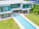 Modern two-story house with swimming pool