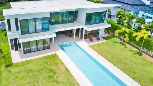 Modern two-story house with swimming pool