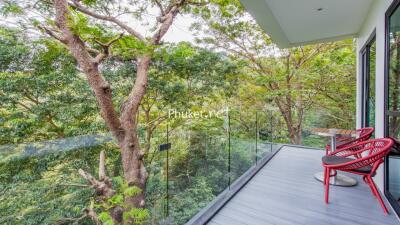 Outdoor balcony with forest view