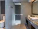 Modern bathroom with shower and vanity unit