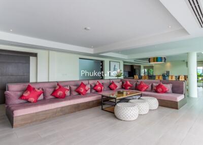 Spacious and modern living room with seating area