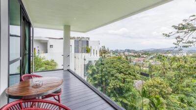 Modern balcony with city and nature view