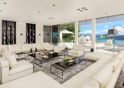 Spacious modern living room with a view of the ocean