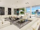 Spacious modern living room with a view of the ocean