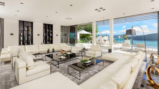 Spacious modern living room with a view of the ocean