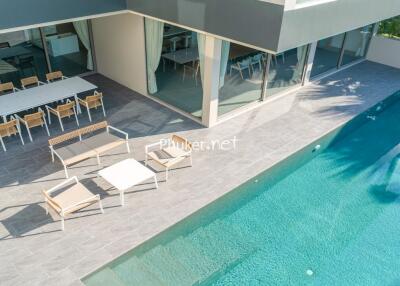 Modern outdoor patio with swimming pool