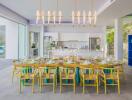 Vibrant modern dining room with large table and chairs