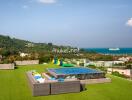 Rooftop with seating area and scenic view