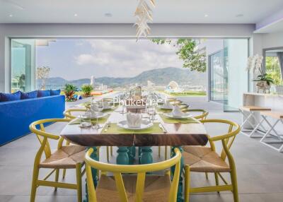 Spacious dining area with stunning views and modern furnishings