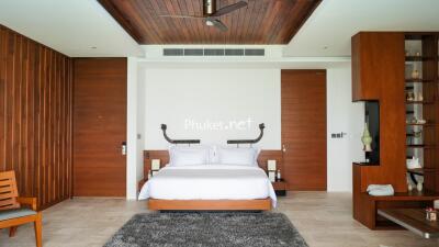 Modern bedroom with wooden accents