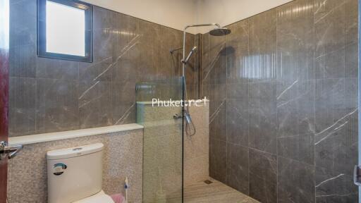 Bathroom with modern shower and toilet