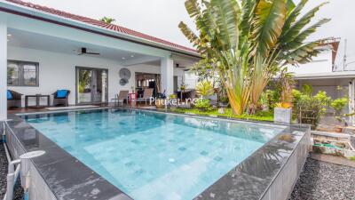 Modern house with a swimming pool and garden