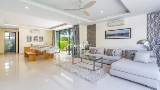 Modern living room with dining area