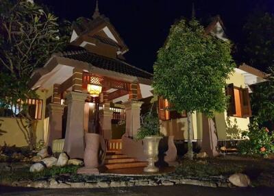 Exterior view of a house at night