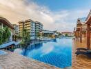 Outdoor swimming pool with surrounding buildings