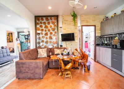 Cozy living room with kitchen area