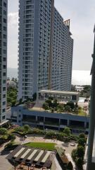 View of tall residential buildings with outdoor communal area