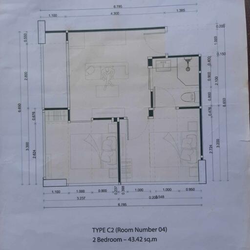 Floor plan of a 2-bedroom apartment