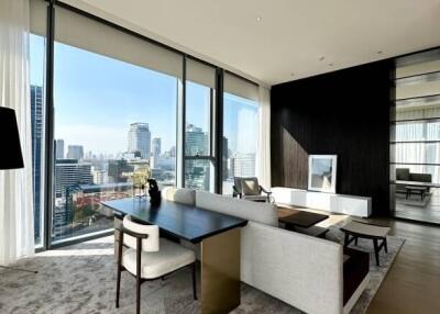 Spacious modern living room with city view