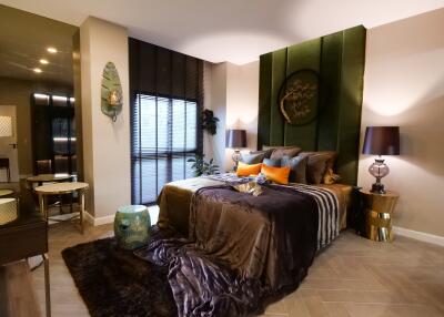 Stylish and modern bedroom with cozy decor