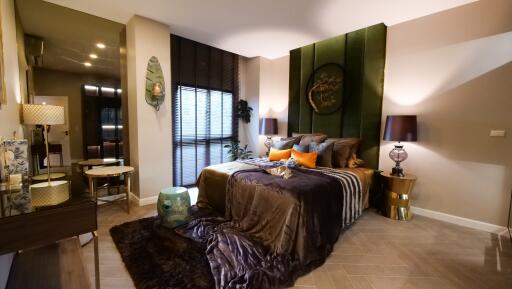 Stylish and modern bedroom with cozy decor