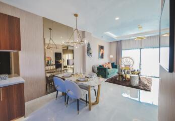 Modern living and dining area with contemporary decor