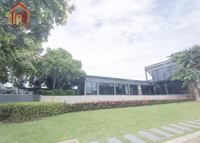 Modern house with garden and outdoor pathway