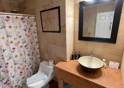 Bathroom with vanity and shower