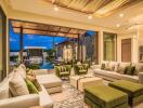 Spacious living room with view of outdoor pool area