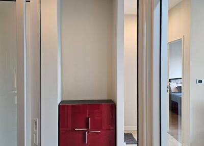 Hallway with red cabinet