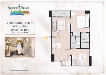 คอนโดนี้มี 2 ห้องนอน  อยู่ในโครงการ คอนโดมิเนียมชื่อ Seven Seas Le Carnival Jomtien Beach 