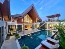 Modern luxury villa with pool and outdoor seating area