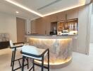 Modern kitchen with illuminated island and wooden cabinets