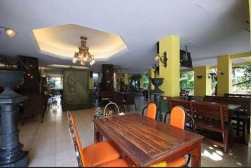 Spacious dining area with unique decor