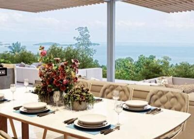 Indoor dining area with sea view