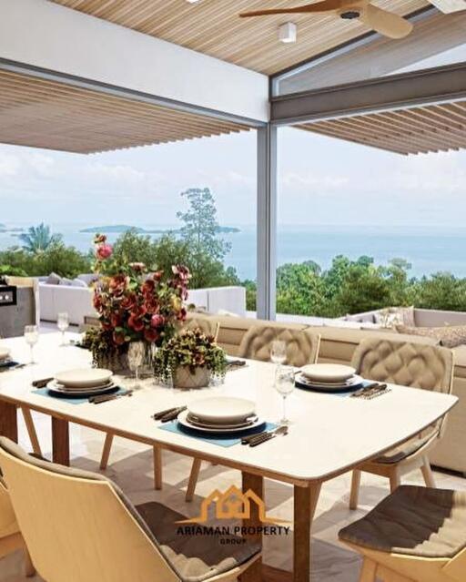 Indoor dining area with sea view