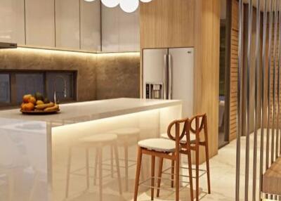 Modern kitchen with island and seating