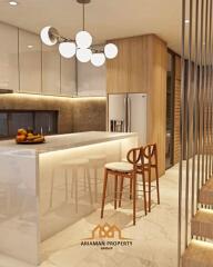 Modern kitchen with island and seating