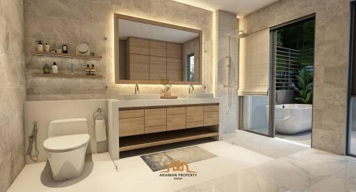 Spacious bathroom with modern features