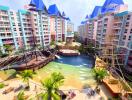 Condos surrounding a central pool with ship-themed decor