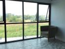 Living area with large windows and scenic view