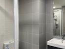 Modern bathroom with grey tiles