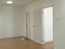 Empty room with wooden floor and white walls