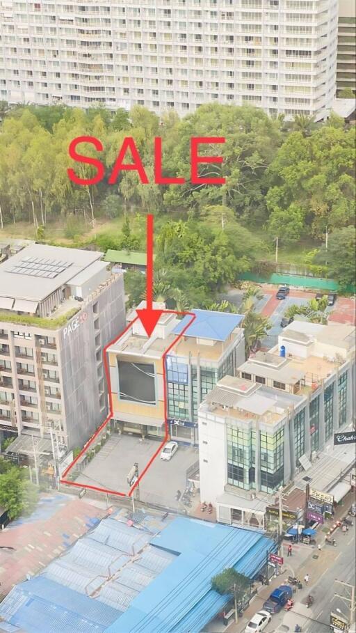 Aerial view of a building for sale