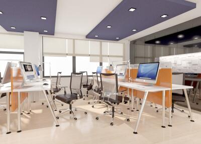 Modern office space with multiple workstations