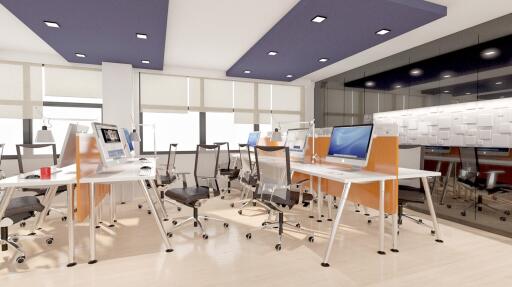 Modern office space with multiple workstations