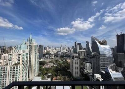 Cityscape view from high-rise balcony